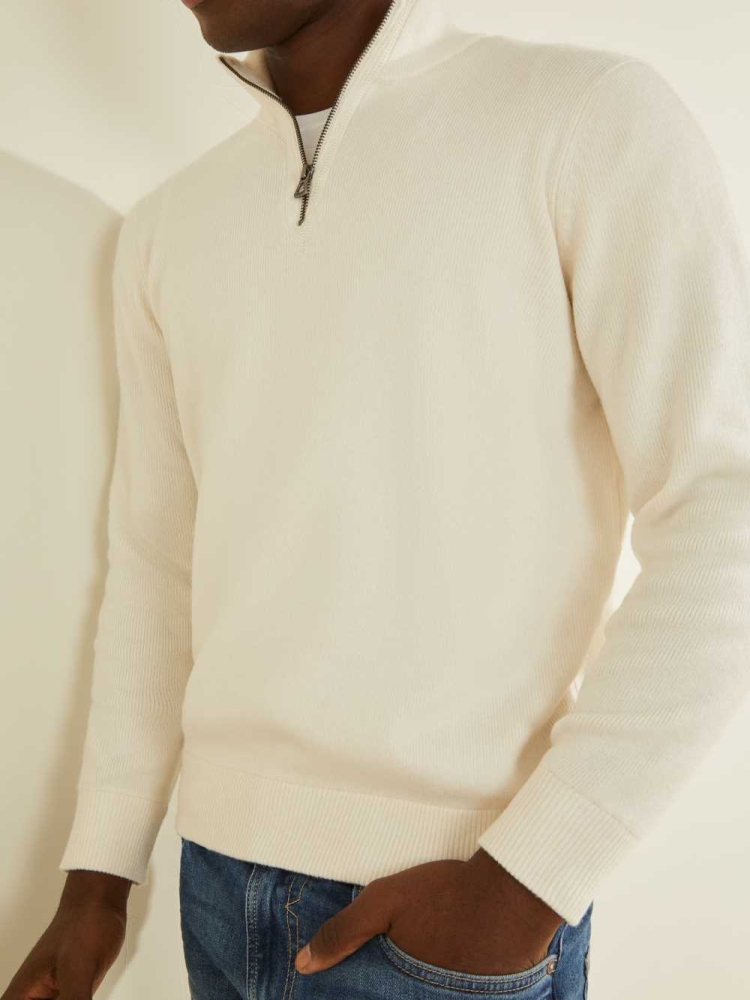 GUESS Esmere Wool-Blend Zip Men's Sweaters Cream White | UK7026WHX