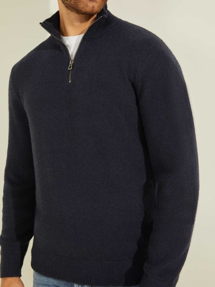 GUESS Esmere Wool-Blend Zip Men's Sweaters Dark Blue | UK7085ORD