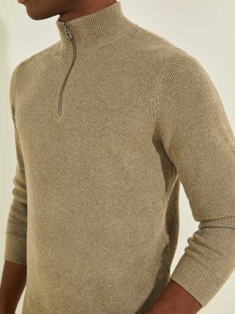 GUESS Esmere Wool-Blend Zip Men's Sweaters Green | UK8540XPH