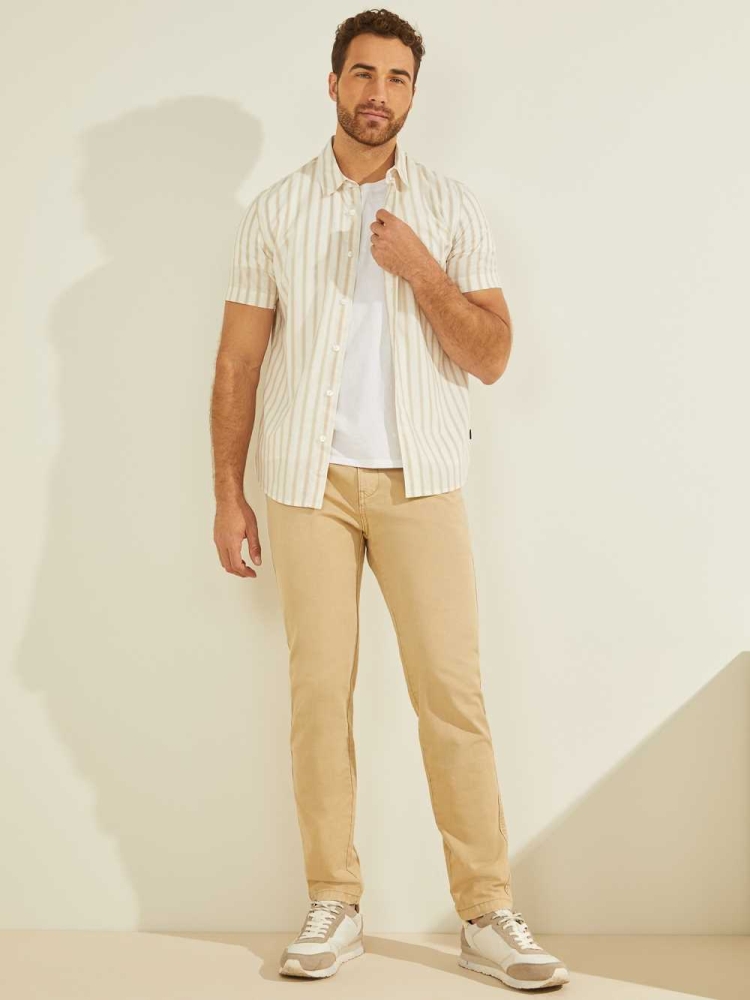 GUESS Falls Striped Men's Shirts Beige | UK1289EXZ