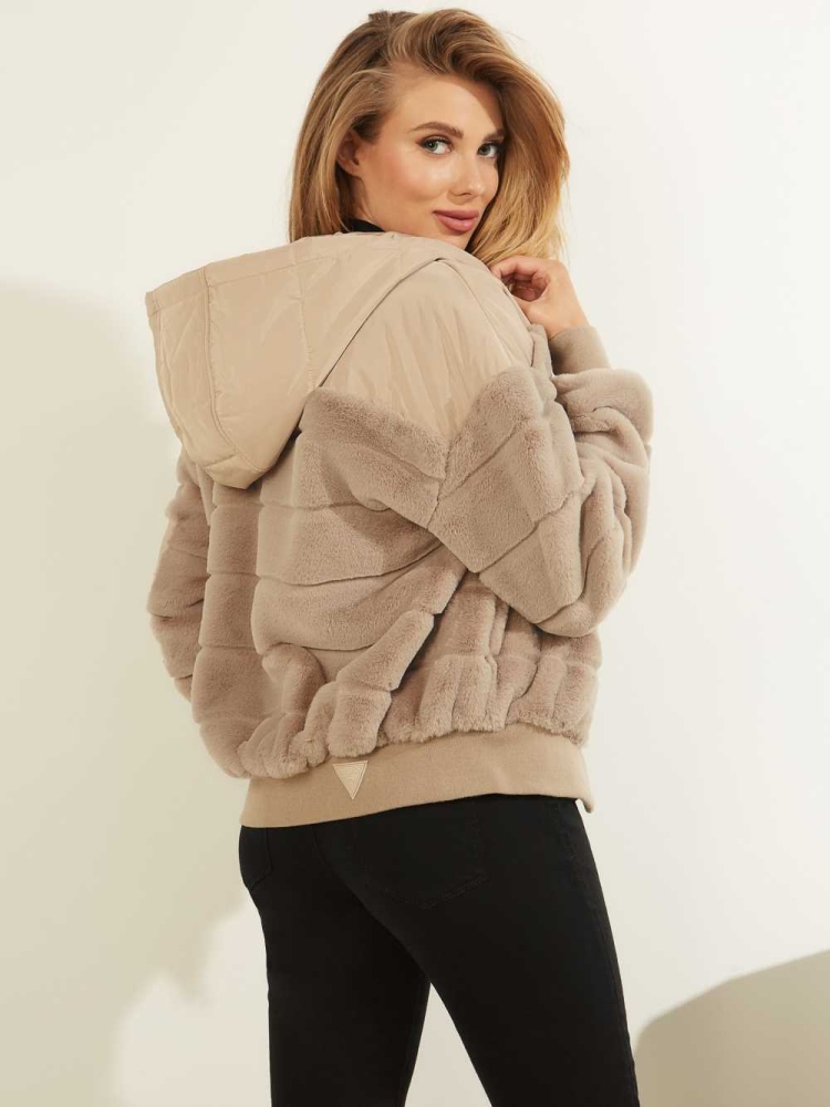 GUESS Felicia Faux-Fur Bomber Women's Jackets Brown | UK5798JXV