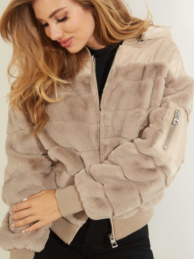 GUESS Felicia Faux-Fur Bomber Women's Jackets Brown | UK5798JXV