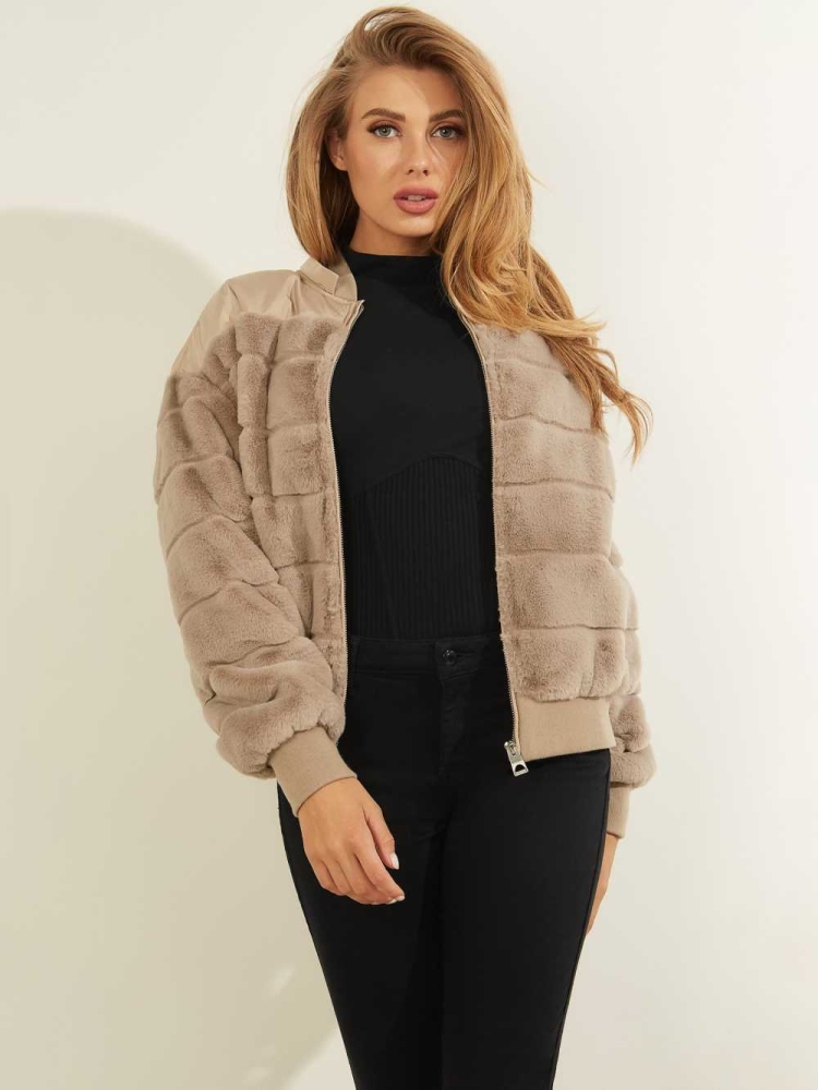 GUESS Felicia Faux-Fur Bomber Women's Jackets Brown | UK5798JXV