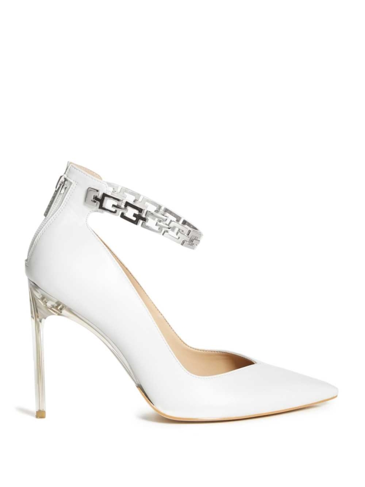 GUESS G-Chain Ankle Strap Pumps Women's Pumps White | UK4630NUS