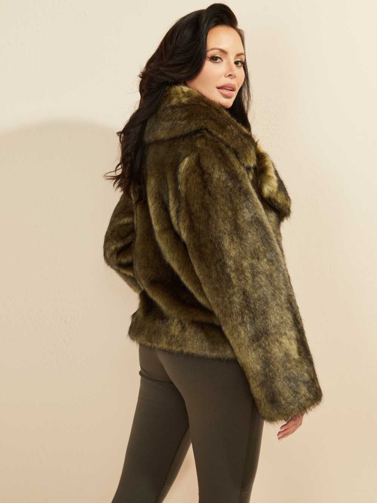 GUESS Gwenda Faux-Fur Women's Jackets Green Multicolor | UK7389DWB