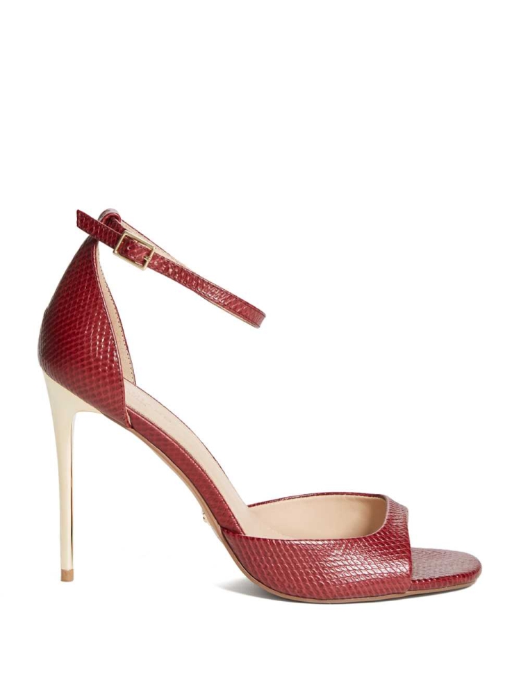 GUESS Heeled Peep-Toe Women's Heels Sandals Dark Red | UK7290KEW