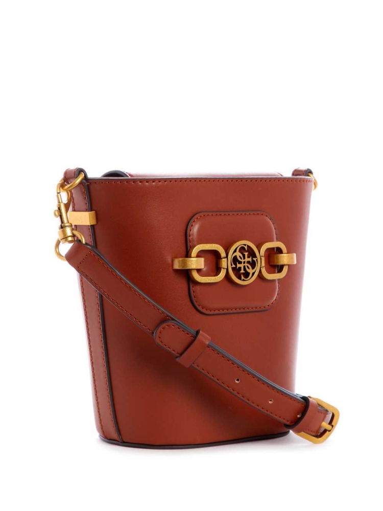 GUESS Hensely Bucket Women's Crossbodies Burgundy | UK3170WZN