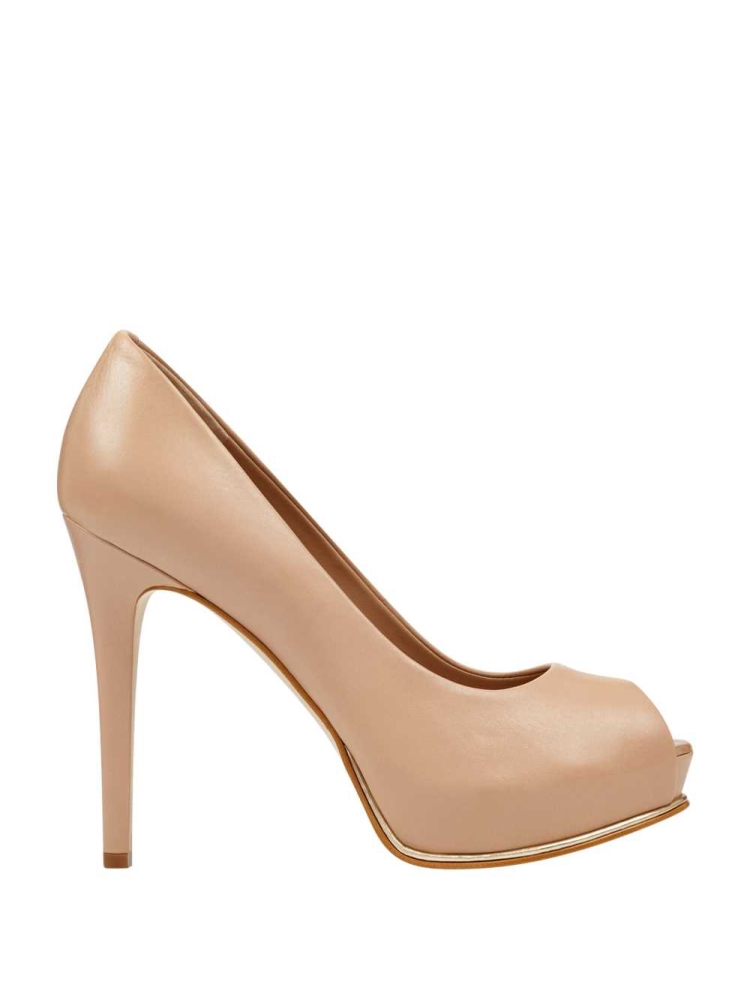 GUESS Honora Peep-Toe Platform Pumps Women's Pumps Deep Beige | UK7856ZBW