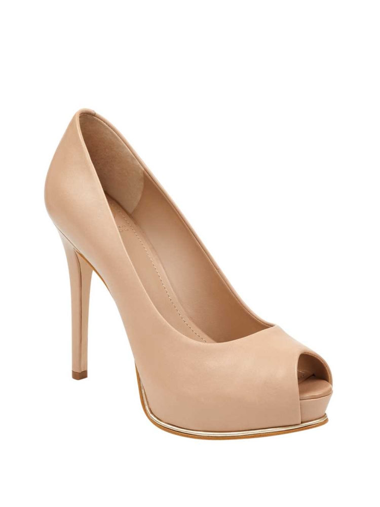 GUESS Honora Peep-Toe Platform Pumps Women\'s Pumps Deep Beige | UK7856ZBW