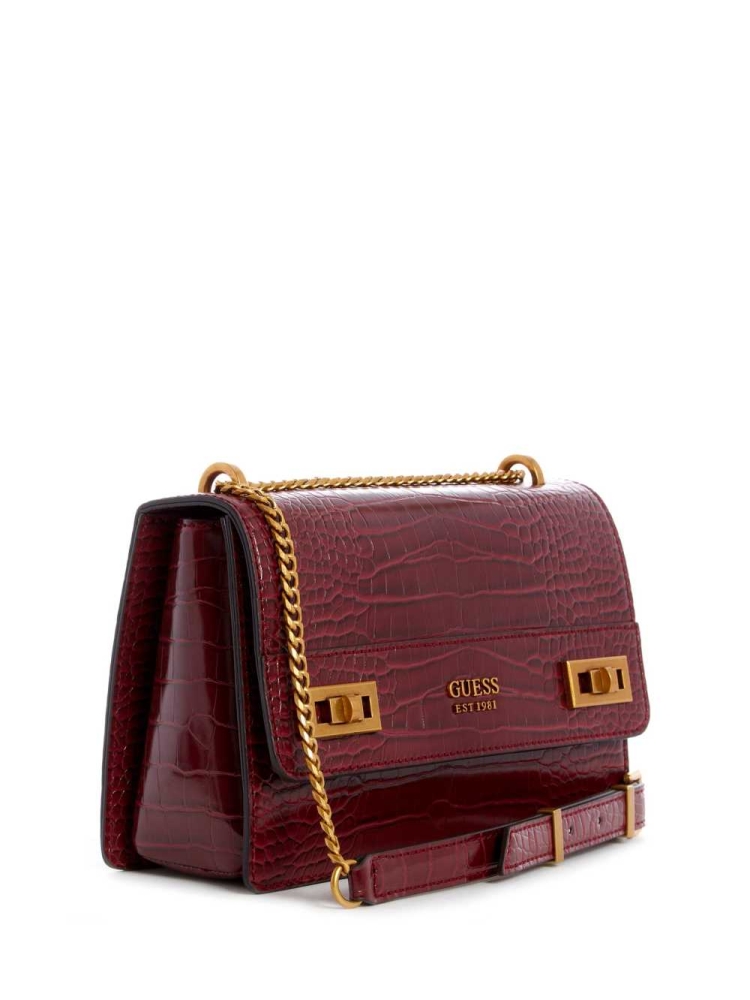 GUESS Katey Croc Convertible Women's Crossbodies Burgundy | UK1829ELP