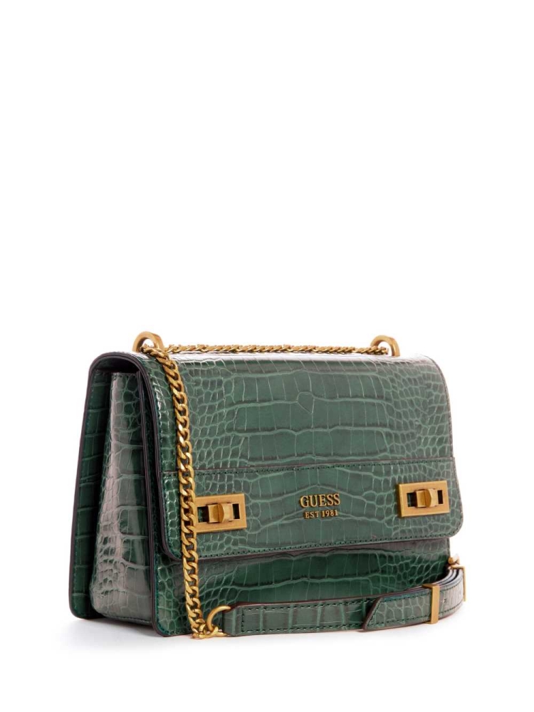 GUESS Katey Croc Convertible Women's Crossbodies Green | UK6531LTC