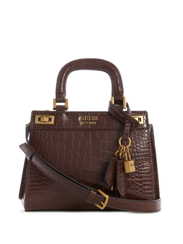 GUESS Katey Mini Women\'s Satchels Brown | UK6945IYM