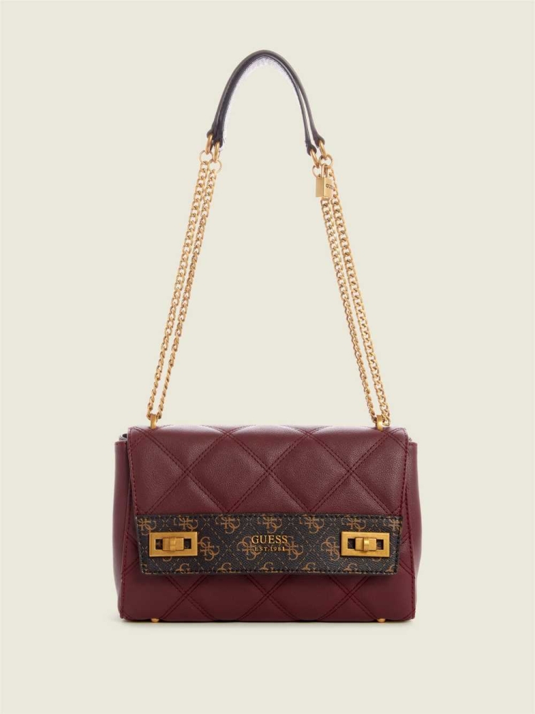 GUESS Katey Quilted Women\'s Shoulder Bags Burgundy Multicolor | UK2348QLC