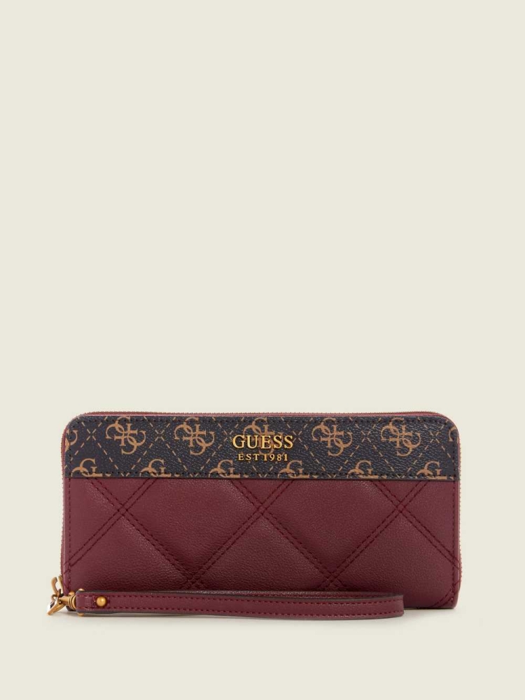 GUESS Katey Quilted Zip-Around Women\'s Wallets Burgundy Multicolor | UK4952TSX