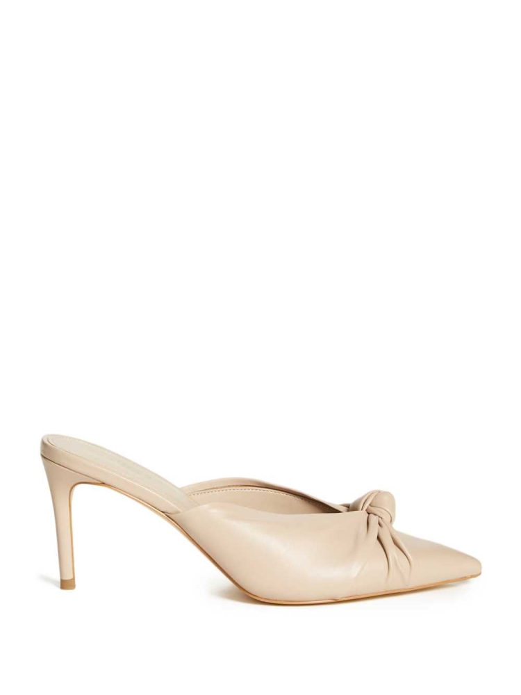 GUESS Knot Front Pointed Toe Mules Women's Mules Beige | UK6347MPE