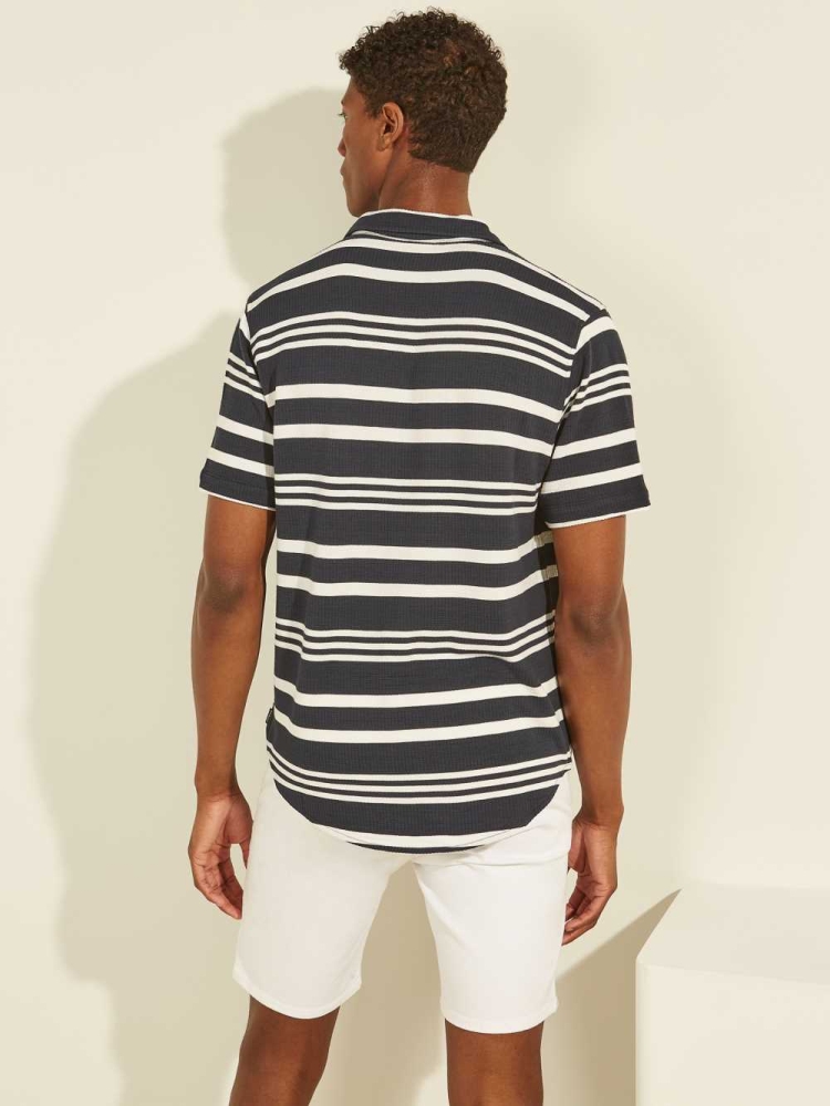 GUESS Leo Striped Men's Shirts Navy | UK7304SQG