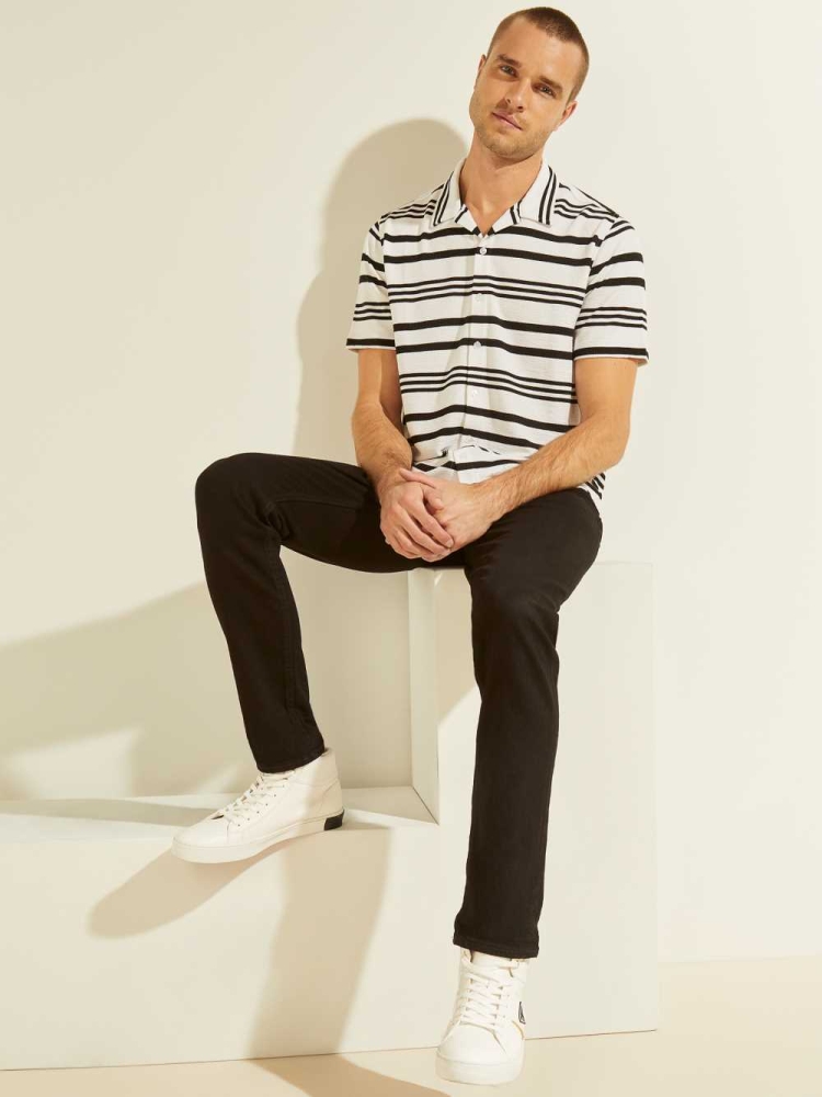 GUESS Leo Striped Men's Shirts White Black | UK1479GRS