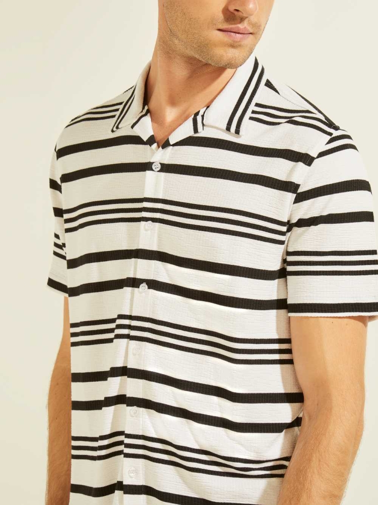 GUESS Leo Striped Men's Shirts White Black | UK1479GRS