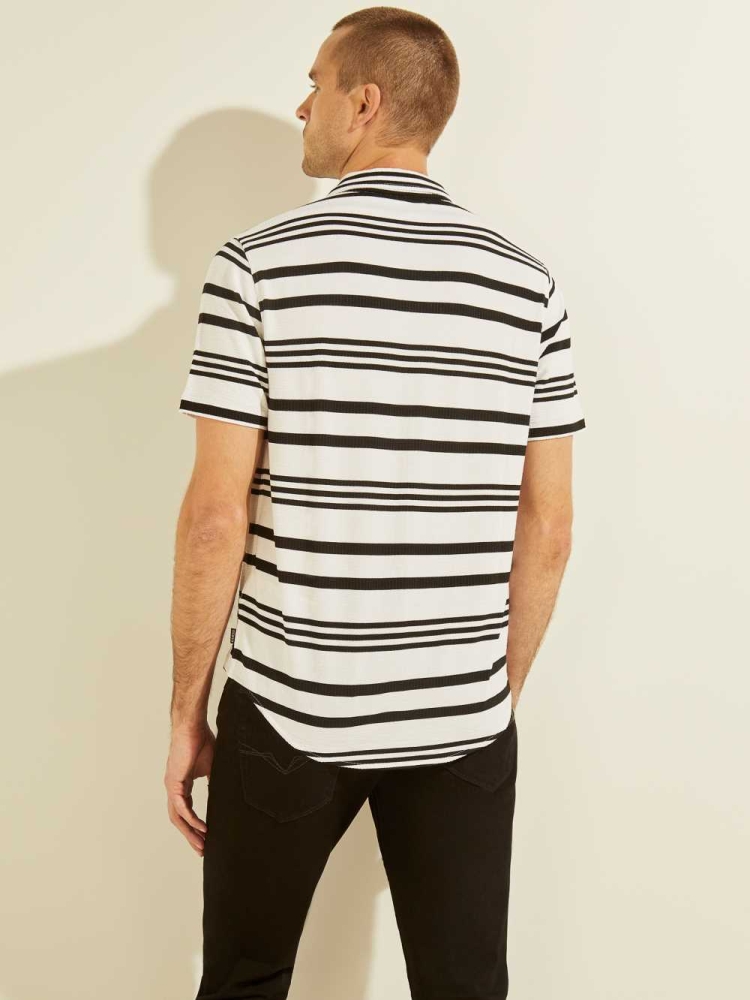 GUESS Leo Striped Men's Shirts White Black | UK1479GRS