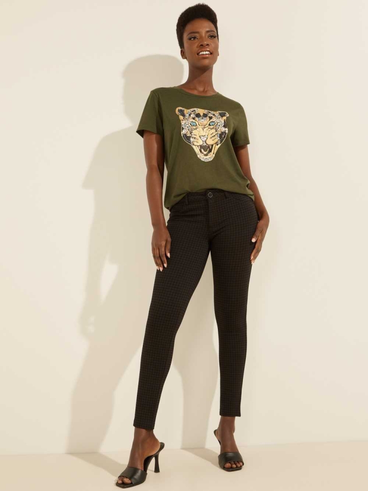 GUESS Leopard Bling Women's T-Shirts Green | UK6410ARH