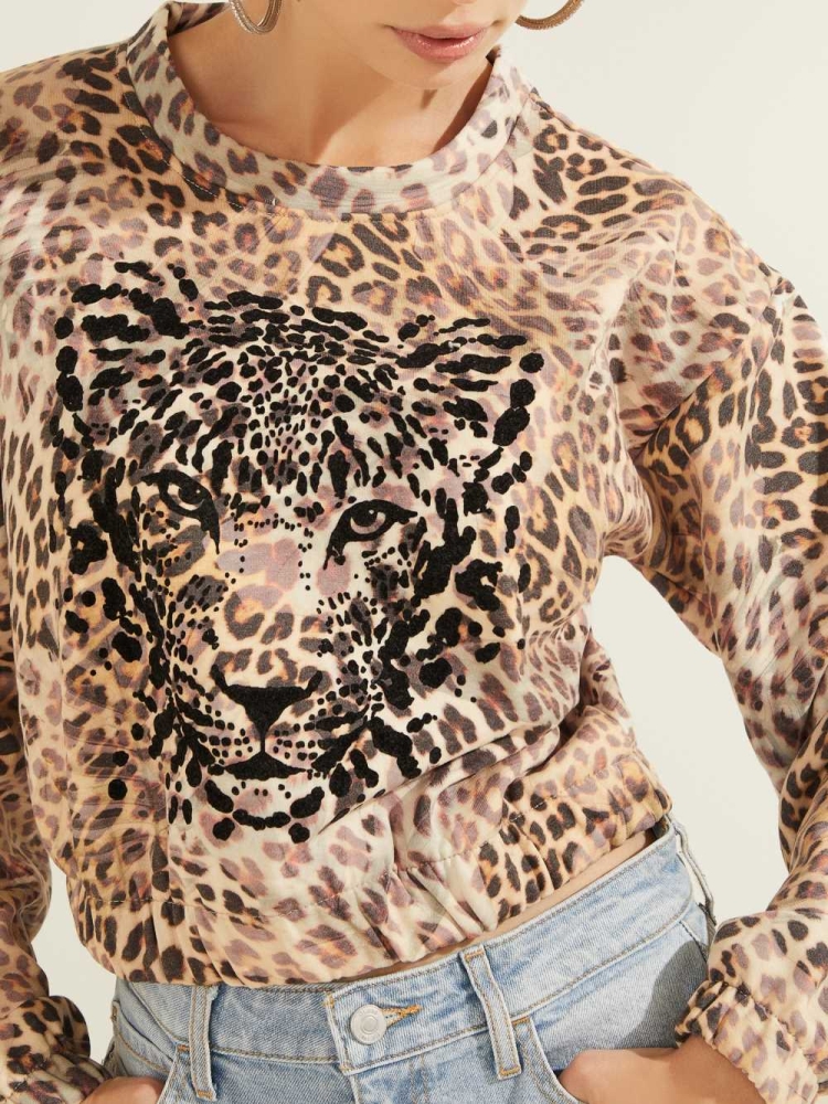 GUESS Leopard Pullover Women's Sweatshirt Leopard | UK2497QKC