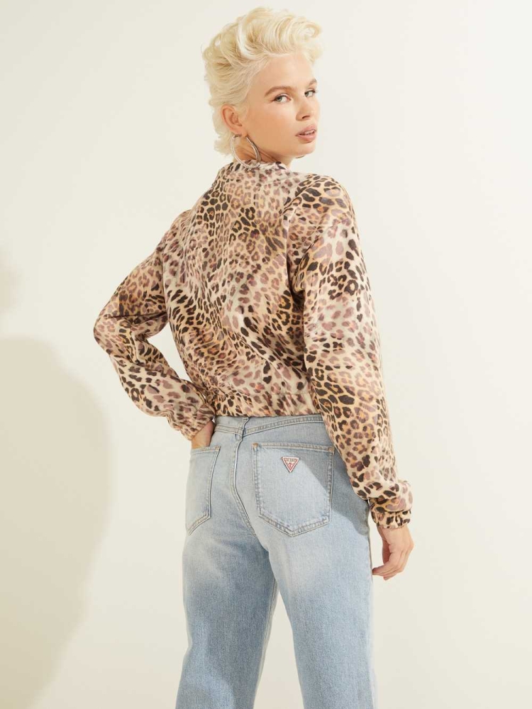 GUESS Leopard Pullover Women's Sweatshirt Leopard | UK2497QKC