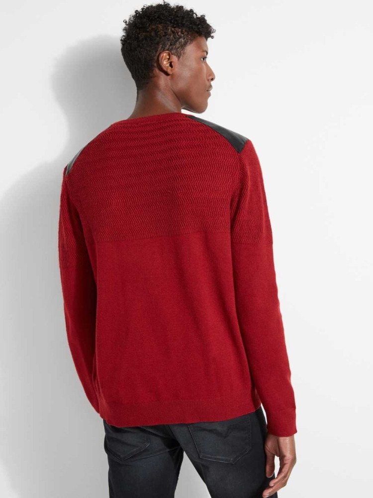 GUESS Liam Herringbone Contrast Men's Sweaters Red | UK0873IHT