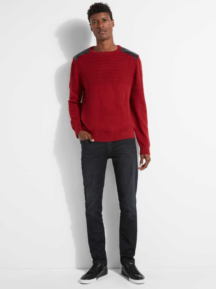 GUESS Liam Herringbone Contrast Men's Sweaters Red | UK0873IHT