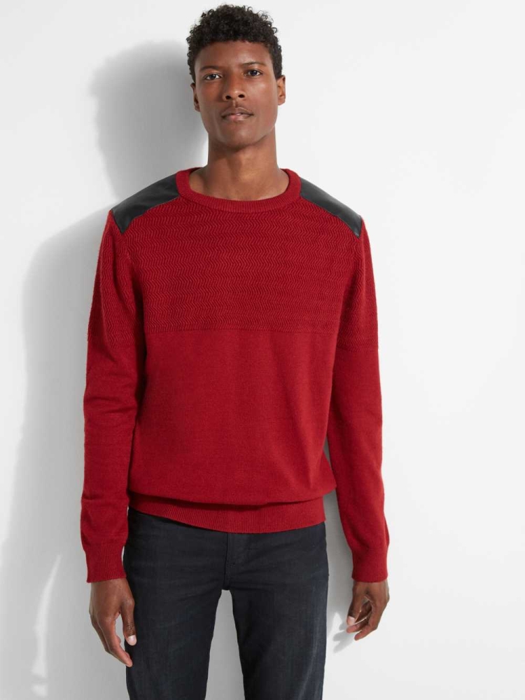 GUESS Liam Herringbone Contrast Men\'s Sweaters Red | UK0873IHT