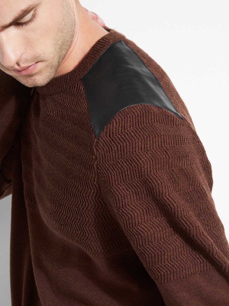 GUESS Liam Herringbone Contrast Men's Sweaters Brown | UK7043FCB