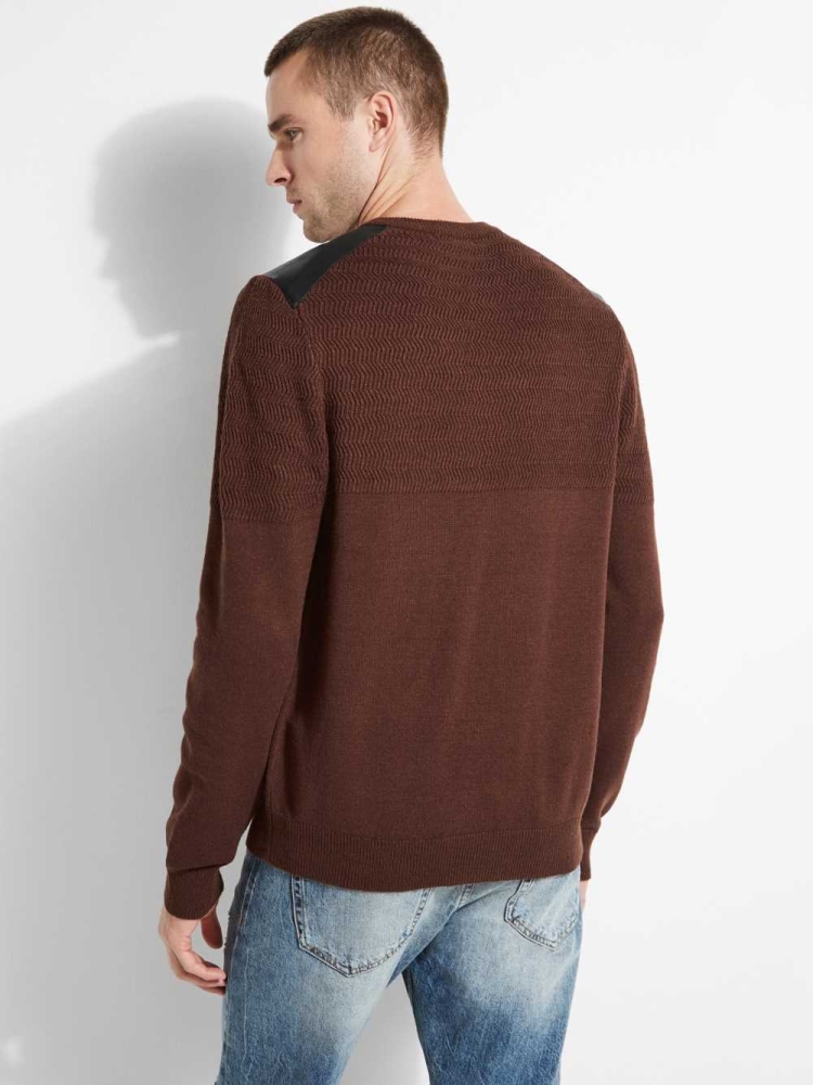 GUESS Liam Herringbone Contrast Men's Sweaters Brown | UK7043FCB