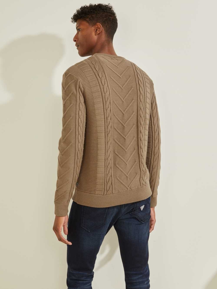 GUESS Liam Mixed Cable Men's Sweaters Khaki | UK9123BYI