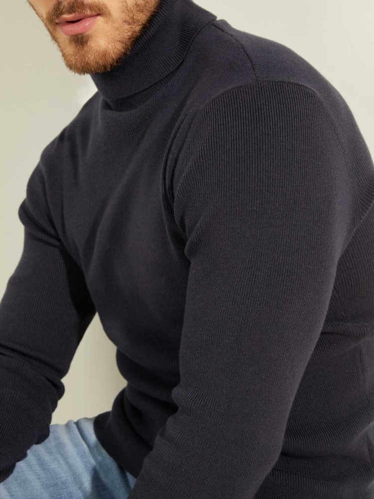 GUESS Liam Ribbed Men's Sweaters Dark Blue | UK8304OKY