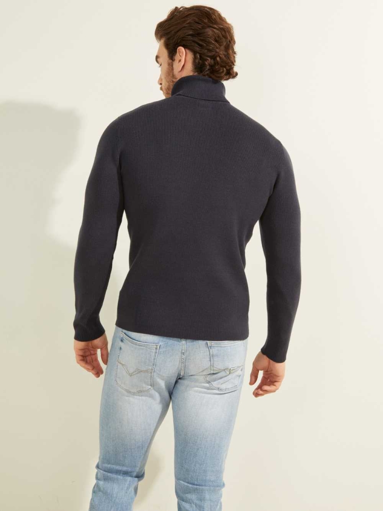 GUESS Liam Ribbed Men's Sweaters Dark Blue | UK8304OKY