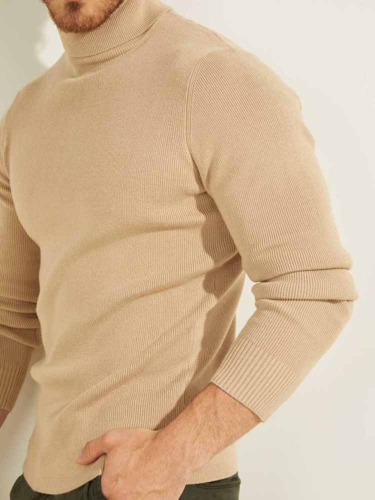 GUESS Liam Ribbed Men's Sweaters Yellow | UK5126ZKF