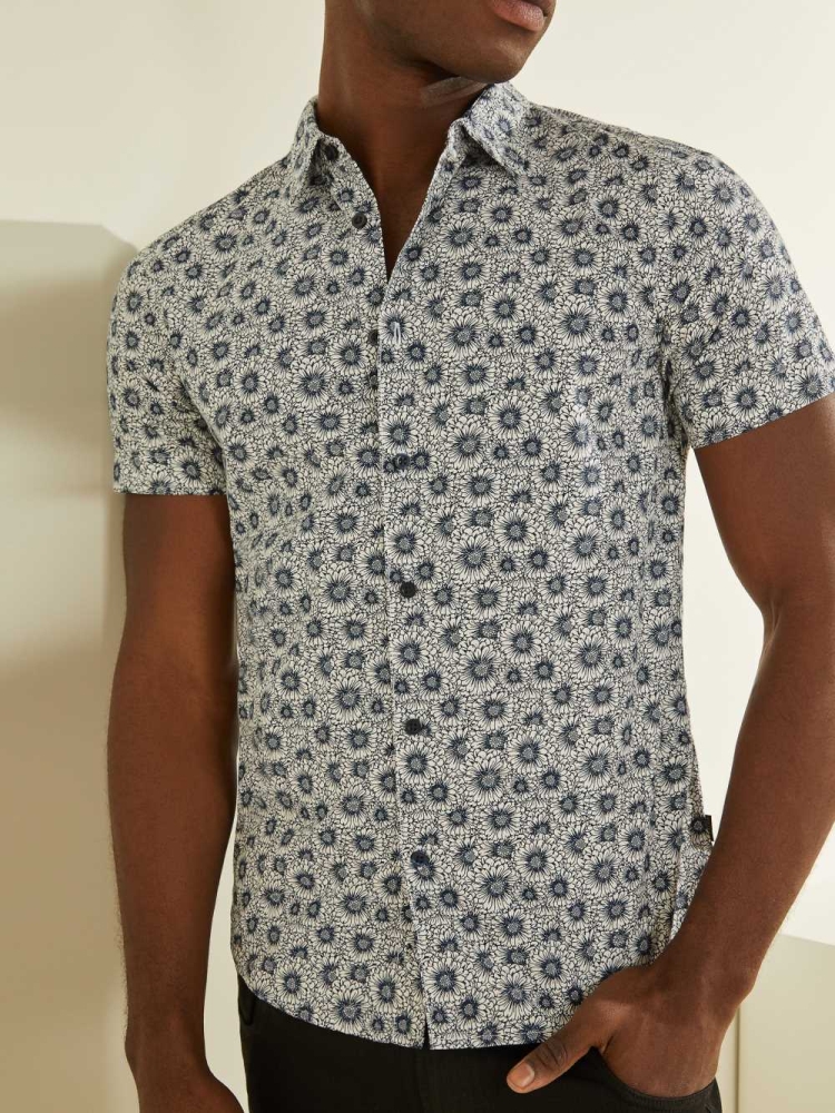 GUESS Liberty Printed Men's Shirts White Flower | UK5916DUY