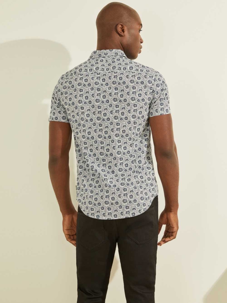 GUESS Liberty Printed Men's Shirts White Flower | UK5916DUY