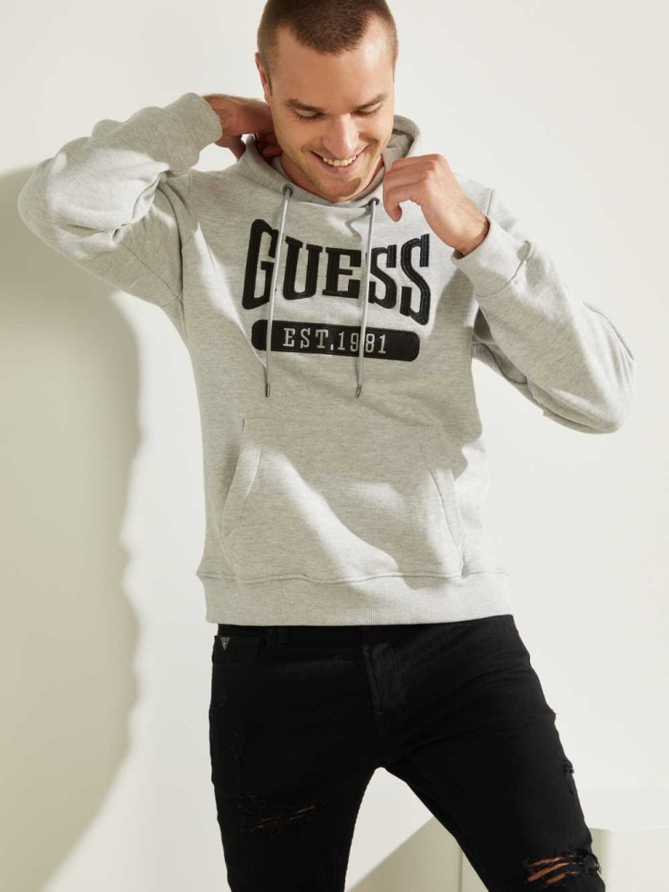 GUESS Logo Active Men's Hoodies Light Grey | UK6178ZXT