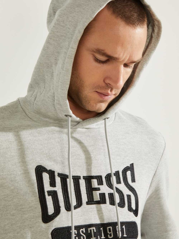 GUESS Logo Active Men's Hoodies Light Grey | UK6178ZXT