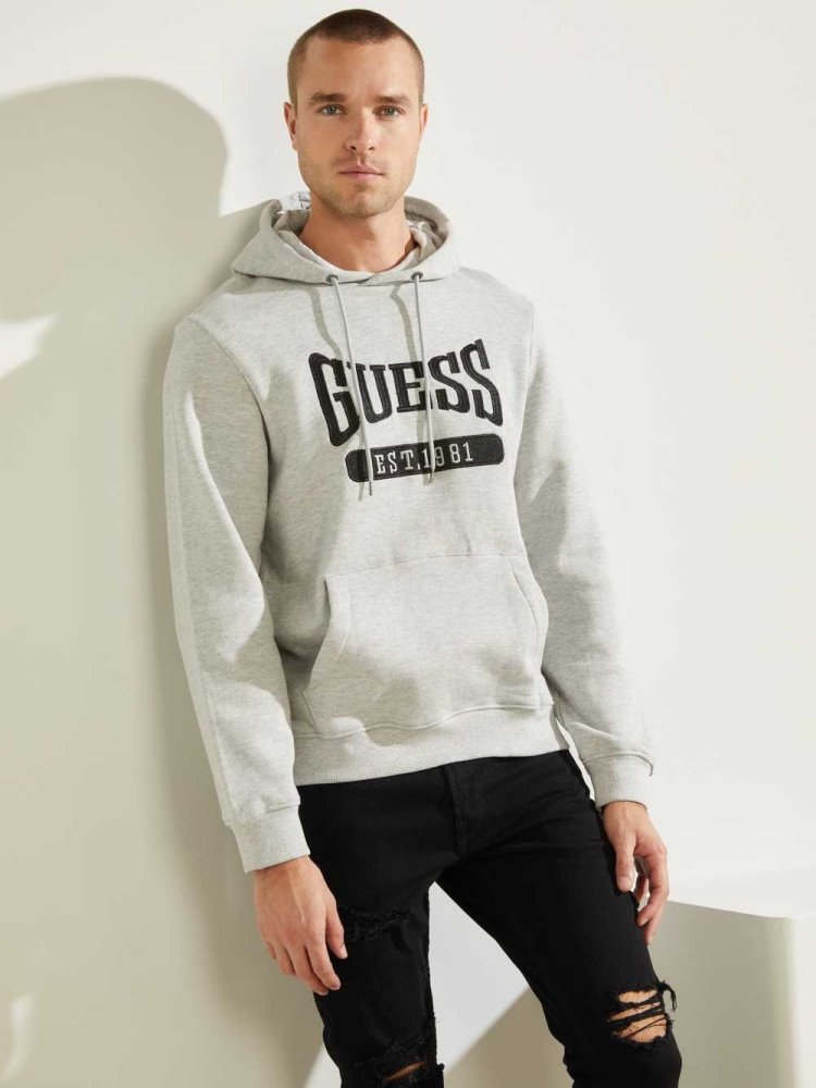 GUESS Logo Active Men\'s Hoodies Light Grey | UK6178ZXT