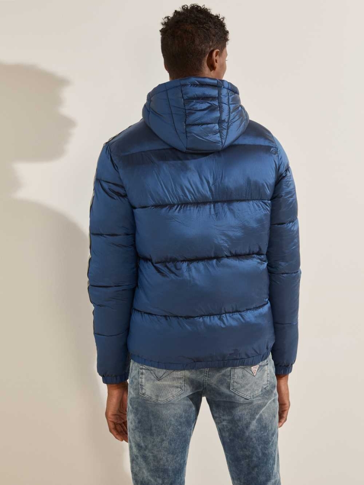 GUESS Logo Nylon Puffer Men's Jackets Blue | UK9835TQL