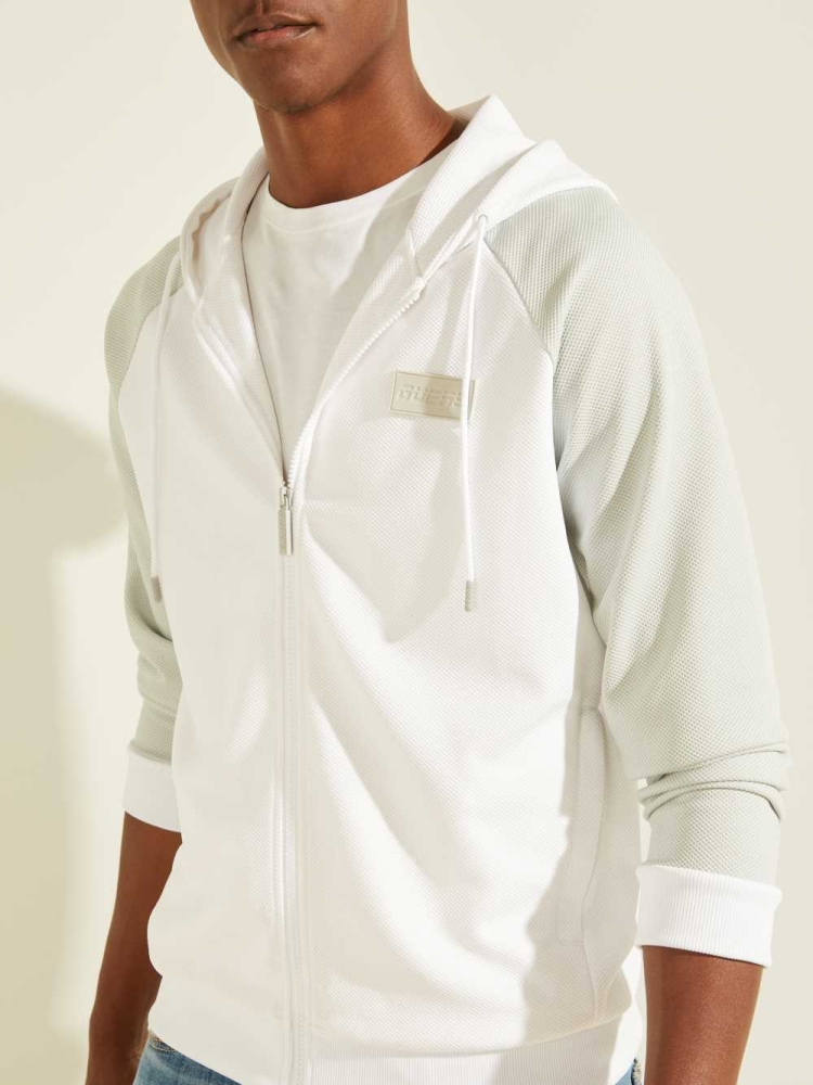 GUESS Logo Patch Active Men's Hoodies White | UK4179LWV