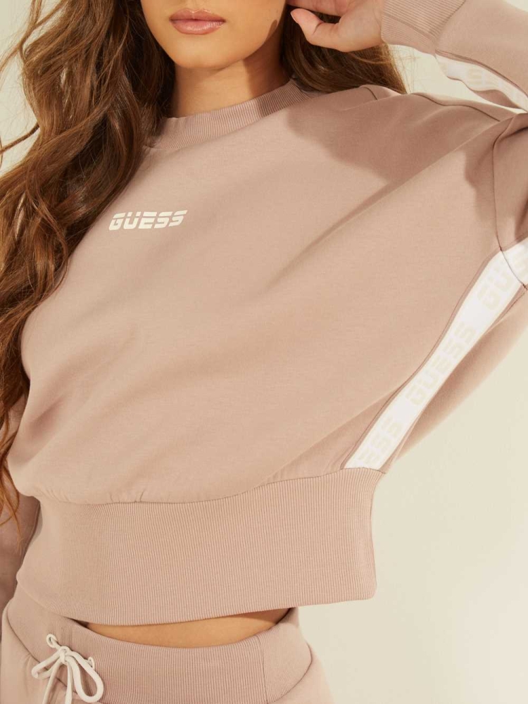 GUESS Logo Tape Mock-Neck Women's Sweatshirt Apricot | UK2967YVS