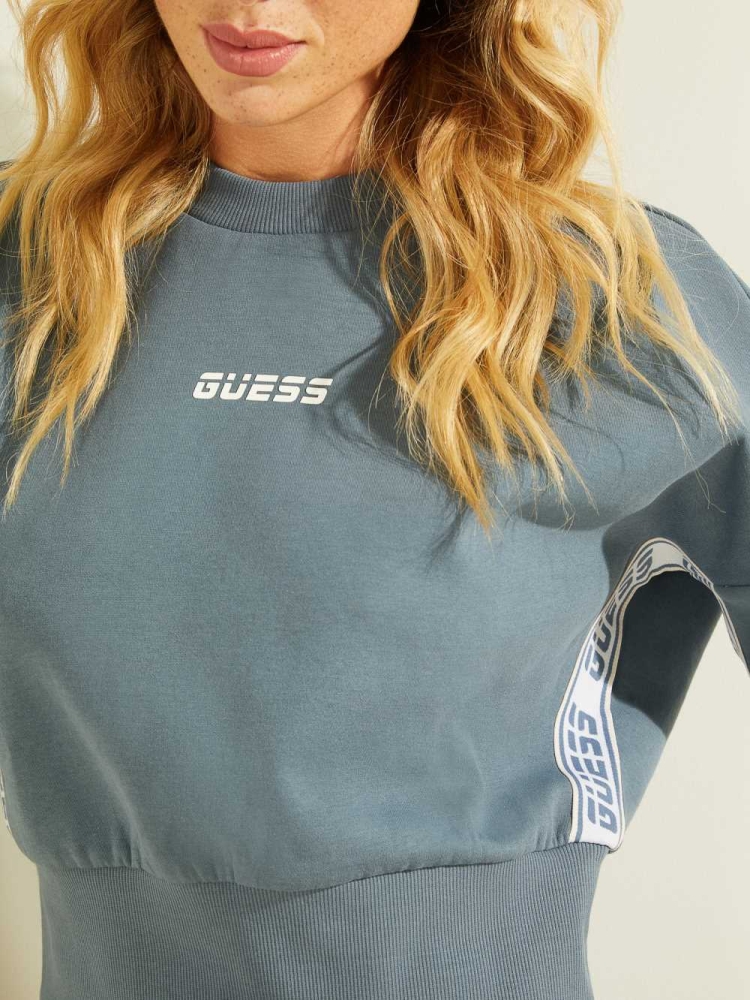 GUESS Logo Tape Mock-Neck Women's Sweatshirt Blue | UK9560SVT