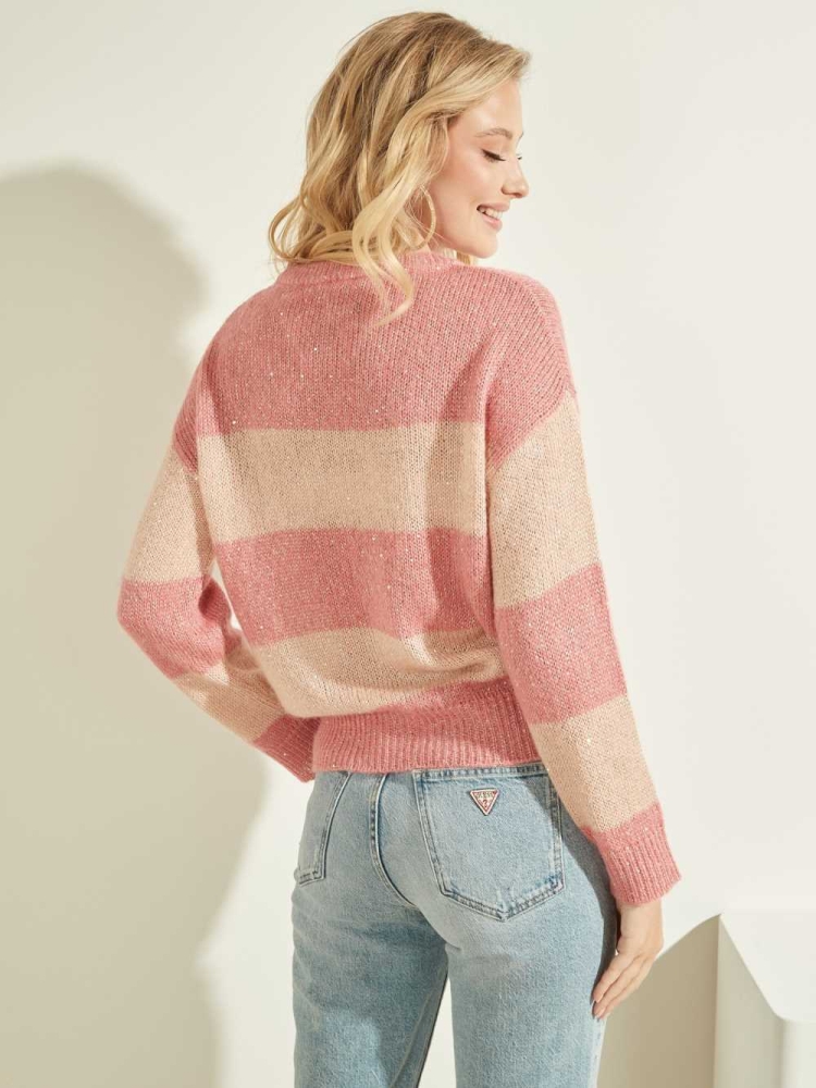 GUESS Lorraine Stripe Alpaca-Blend Women's Sweaters Pink | UK3985WQZ