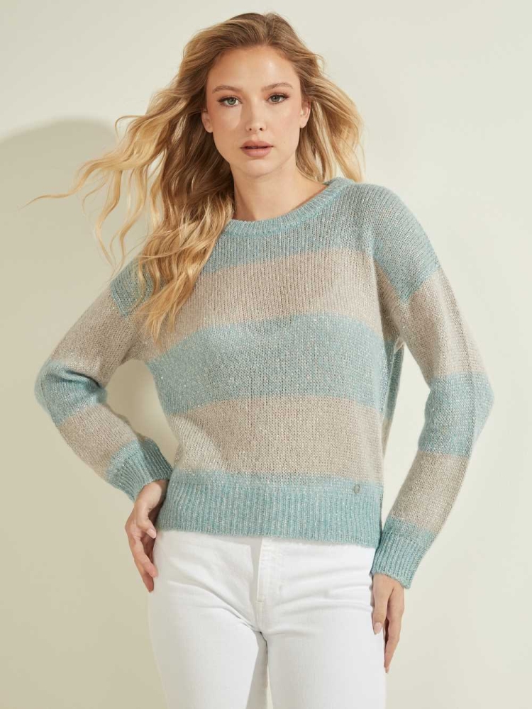 GUESS Lorraine Stripe Alpaca-Blend Women\'s Sweaters Blue | UK8539CMB