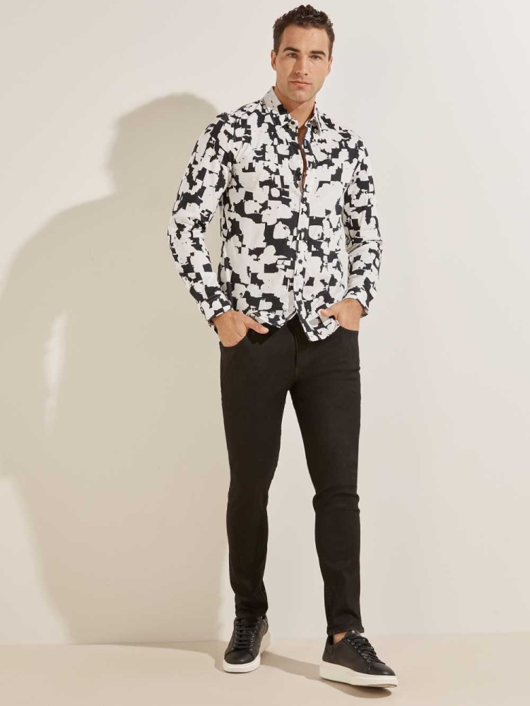 GUESS Luxe Abstract Splatter Men's Shirts White | UK7401LFS