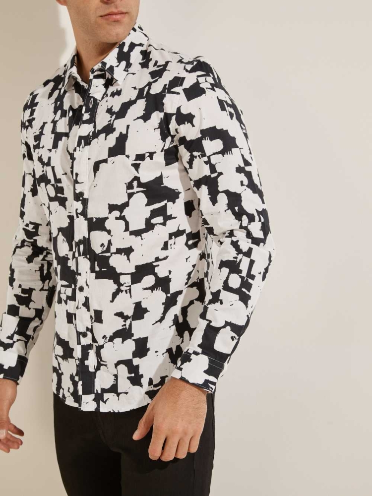 GUESS Luxe Abstract Splatter Men's Shirts White | UK7401LFS