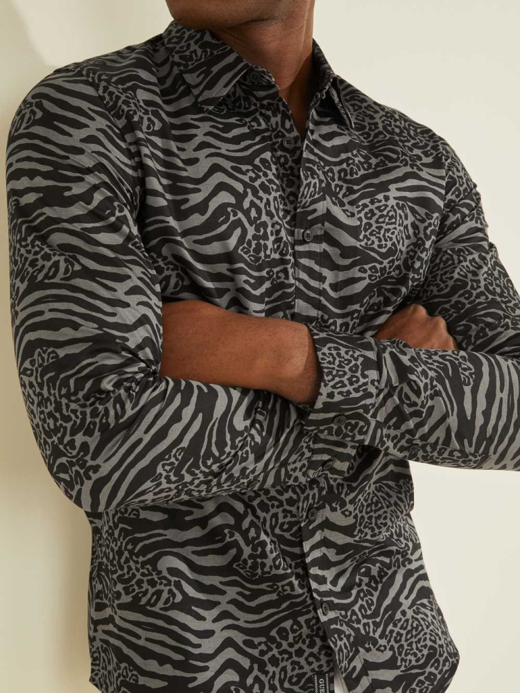 GUESS Luxe Electric Tiger Men's Shirts Leopard | UK1970QDM