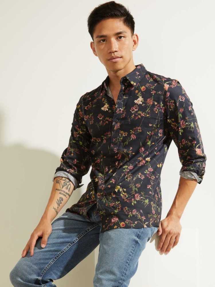 GUESS Luxe Mystic Floral Men\'s Shirts Flower | UK2496YTP